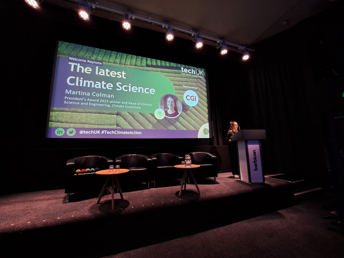 techUK's tweet photo. @CGI_Global @CGI_UKNEWS We're delighted to have #PresidentsAward winner for the Planet category, Martina Colman @ClimateEssentls, delivering our opening keynote. Such a passionate and action driven speech, really highlighting the importance to make things right now. โณ๏ธ #TechClimateAction https://t.co/DECFpxgibt
