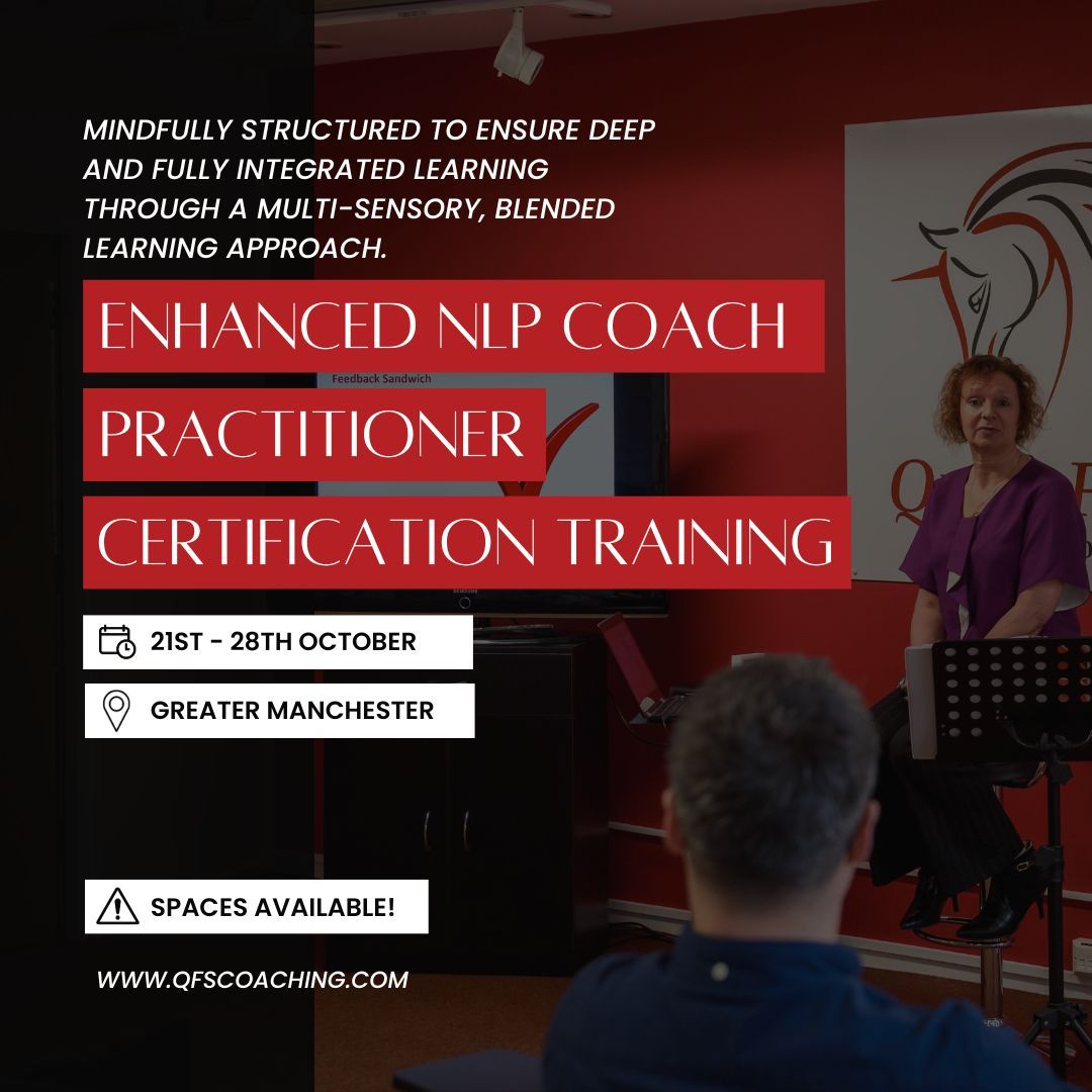 QFS_NLPTraining's tweet image. The QFS Enhanced NLP Coach Practitioner Certification Training is the ULTIMATE way to clarify your thought processes and reach your full potential. ✨✅💡 

Secure your place for our next dates! 

Book your place: buff.ly/451qGGq  🙌 

#NLPtraining #NLPmaster #NLPtrainer