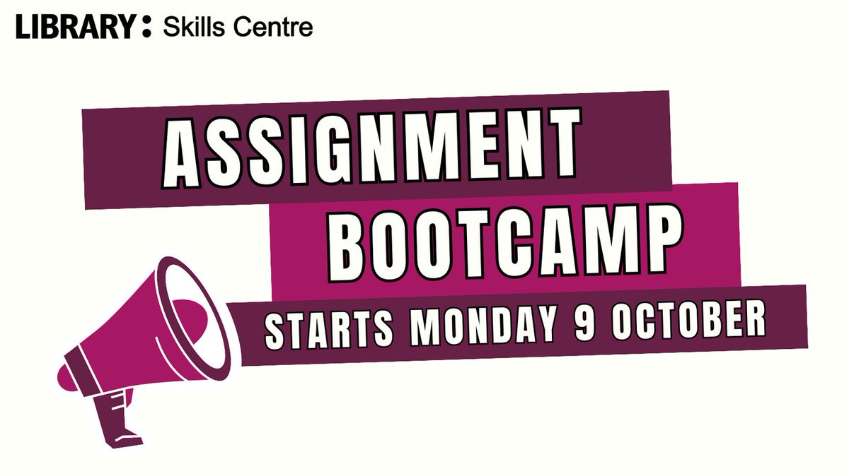 Find out what it takes to plan and write a university-level assignment in the Assignment Bootcamp. Four weeks of online sessions start Monday 9 October - or sign up for recordings if you can't make it. More info at: libguides.shu.ac.uk/skills/bootcam…