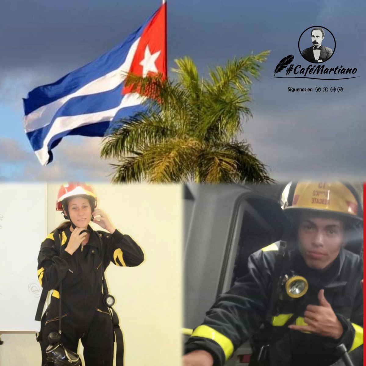 Buenos días 🇨🇺 #CaféMartiano 
La gloria y el triunfo, de estos héroes de su tiempo:

Caídos en el cumplimiento de su deber, cuando salvaban vidas en el derrumbe de la Habana Vieja: 
⚘️1er Tte Yoandra Suárez López.  ⚘️Combatiente Luis A. Llerena Martínez.
#CubaHonra Bomberos