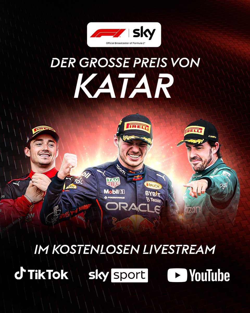 Hier kommt dein Programm zum #QatarGP 📺 

Das Rennen am Sonntag frei für alle! 🏎️

✅ Sky Sport App
✅ skysport.de
✅ Sky Sport auf YouTube
✅ Tik Tok Sky Sport Formel 1

Auf Tik Tok erstmals im 9:16-Format! 🥰 

#SkyF1 #F1