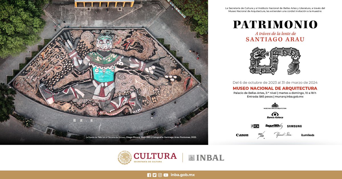 bellasartesinba's tweet photo. ¡Prepárate para admirar el “Patrimonio. A través de la lente de @Santiago_Arau” en el Museo Nacional de Arquitectura, recinto de la @redmuseosINBAL! 🤩📸

A partir de mañana 6 de octubre podrás visitar esta exposición que reúne más de 150 fotografías del Valle de México. https://t.co/8TVM8izcOu
