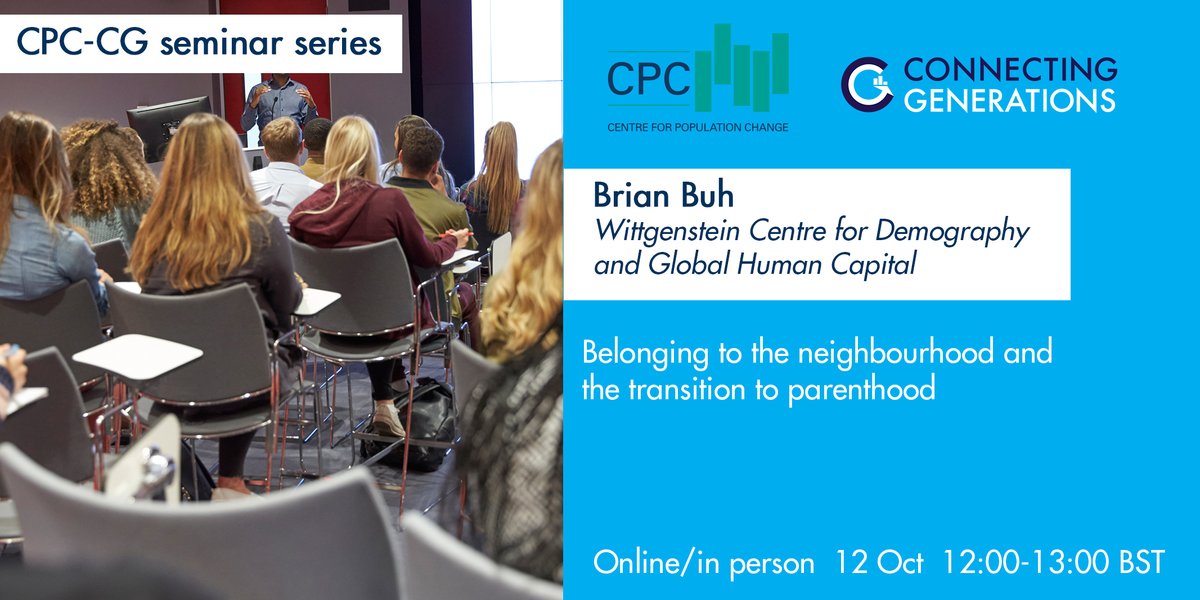 CPCpopulation's tweet photo. 🗓️Next Week: #CPCCGWebinar Thurs 12 Oct

📈@brian_buh of @WiCVienna will share some preliminary findings showing that a stronger sense of belonging to a neighbourhood is associated with a higher likelihood of becoming a parent.

▶️Register #poptwitter: https://t.co/FQ8hll1EOU https://t.co/Pbbo6ShVb8