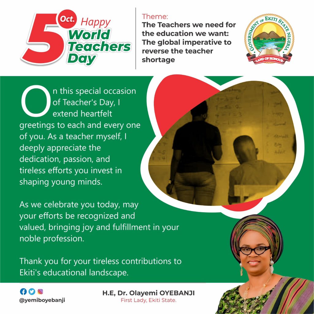 YemibOyebanji's tweet photo. It’s World Teachers Day 🎊

Celebrate a teacher in the comment section 😉 https://t.co/5A97mDyK0k
