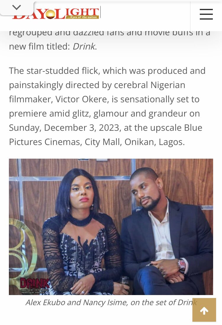 Opening the ‘Eyes of the Nation’ this morning and this is what we saw on the last pages of @daylightngtv 

A film by @realvictorokere and @pandavicproductions 

Distributed by @filmdistribution_bp

#contentcreation #Drink #drinkthemovie #scene
#bluepicturesfamily