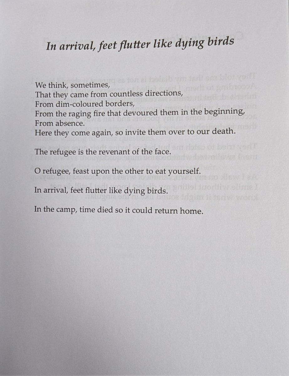 brokensleep's tweet photo. Today's #NationalPoetryDay theme is 'Refuge'

This is the first poem taken from the @PoetryBookSoc Spring 2021 recommendation 'Writing the Camp' by the inimitable Yousif M. Qasmiyeh.

In today's climate, poetry like this is needed now more than ever. https://t.co/ssxZX3MoDi