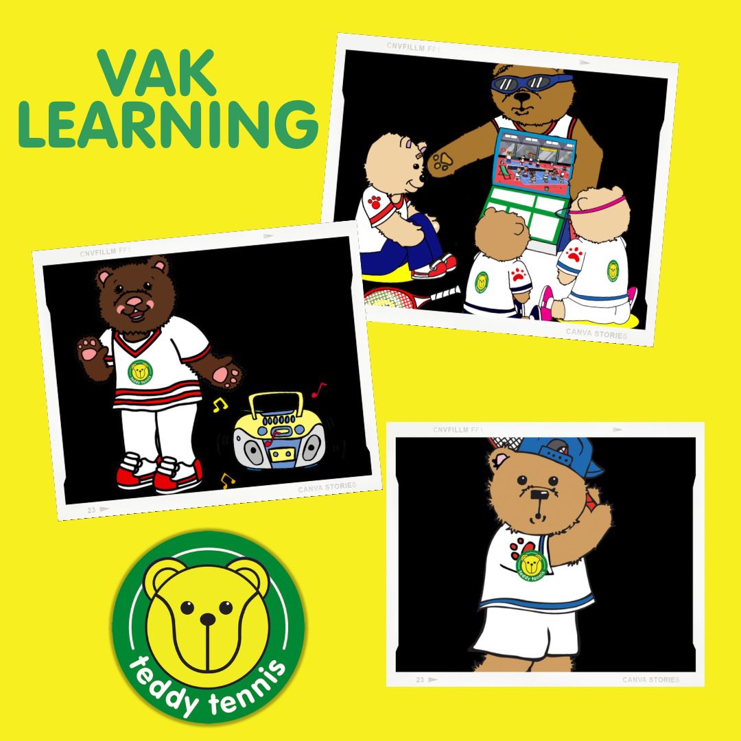 Did you know? Teddy Tennis lessons are taught using the Visual, Auditory, and Kinesthetic (VAK) accelerated learning system; Children See It, They Hear It, They Do It and They Get It. #visual #hear #kinestheticlearning