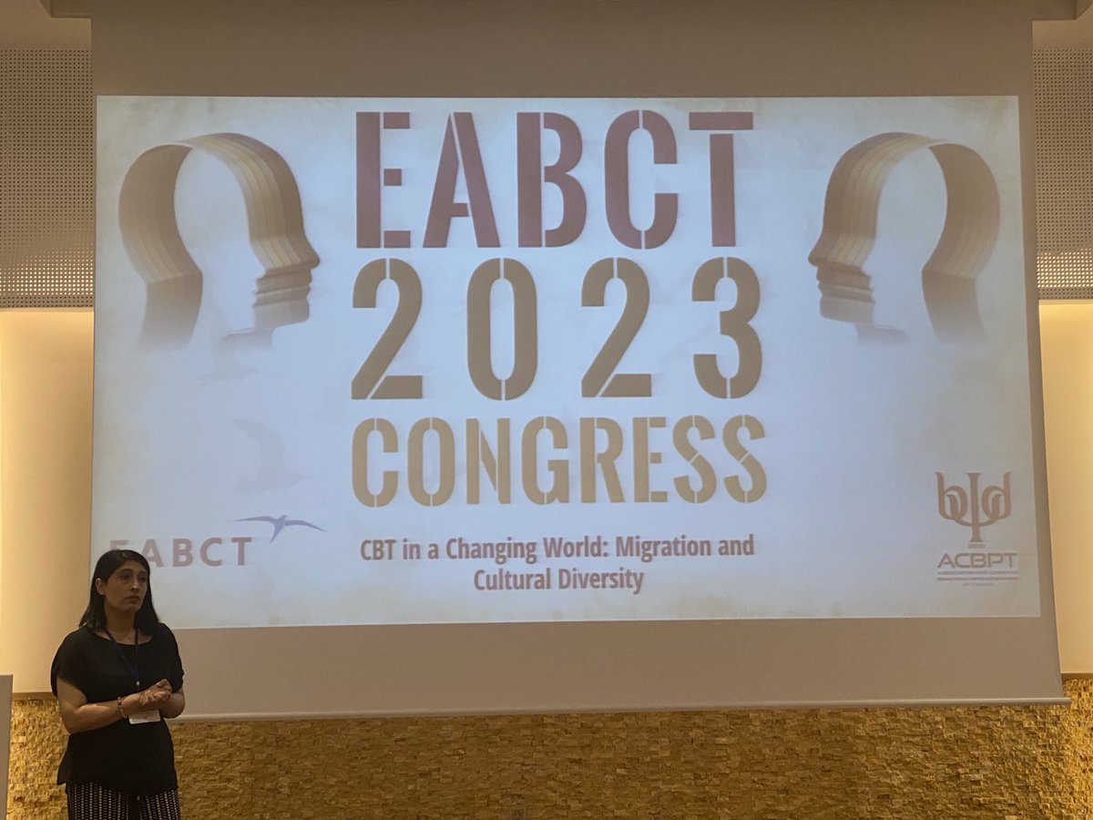 Here is ⁦<a href="/saiqa_naz/">saiqa naz</a>⁩ @babcp president presenting at #eabct2023 on iapt outcomes and ethnicity ⁦<a href="/BABCP/">BABCP</a>⁩