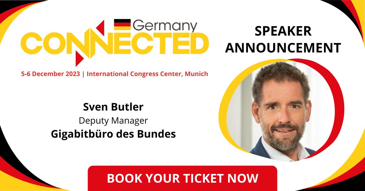 Speaker announcement!   
We're thrilled to welcome Sven Butler, Deputy Manager, Gigabitbüro des Bundes as a speaker at this year's #ConnectedGermany. With over 1,500 delegates and 150 speakers, Connected Germany will provide a forum where leading experts, decision makers,