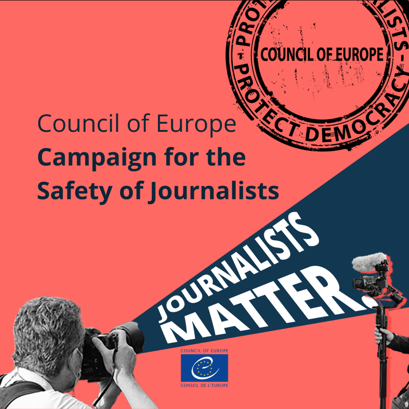 coe's tweet photo. The 🆕 Council of Europe Safety of Journalists campaign

▶️reveals the reality of violence and intimidation
▶️finds ways to stop that intimidation and violence
▶️creates a safe space for journalists and others working in the media

#JournalistsMatter