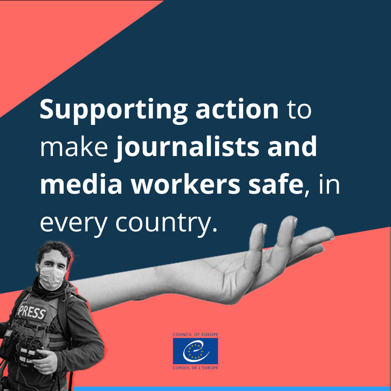 coe's tweet photo. The 🆕 Council of Europe Safety of Journalists campaign

▶️reveals the reality of violence and intimidation
▶️finds ways to stop that intimidation and violence
▶️creates a safe space for journalists and others working in the media

#JournalistsMatter