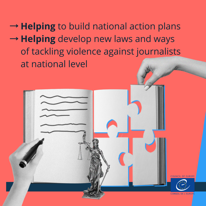 coe's tweet photo. The 🆕 Council of Europe Safety of Journalists campaign

▶️reveals the reality of violence and intimidation
▶️finds ways to stop that intimidation and violence
▶️creates a safe space for journalists and others working in the media

#JournalistsMatter