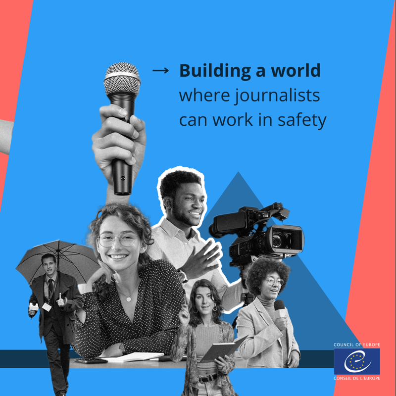 coe's tweet photo. The 🆕 Council of Europe Safety of Journalists campaign

▶️reveals the reality of violence and intimidation
▶️finds ways to stop that intimidation and violence
▶️creates a safe space for journalists and others working in the media

#JournalistsMatter