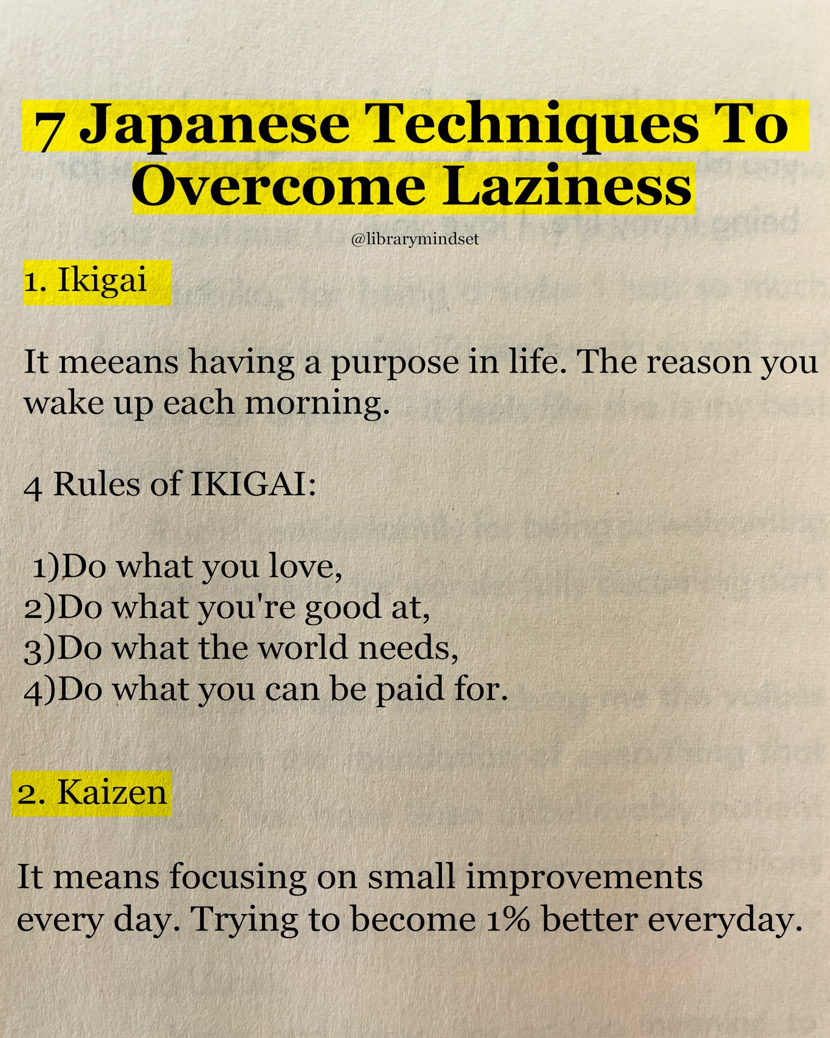 Library Mindset on X: 7 Japanese Techniques To Overcome Laziness 1)  t.coN1w4jlHeIP  X