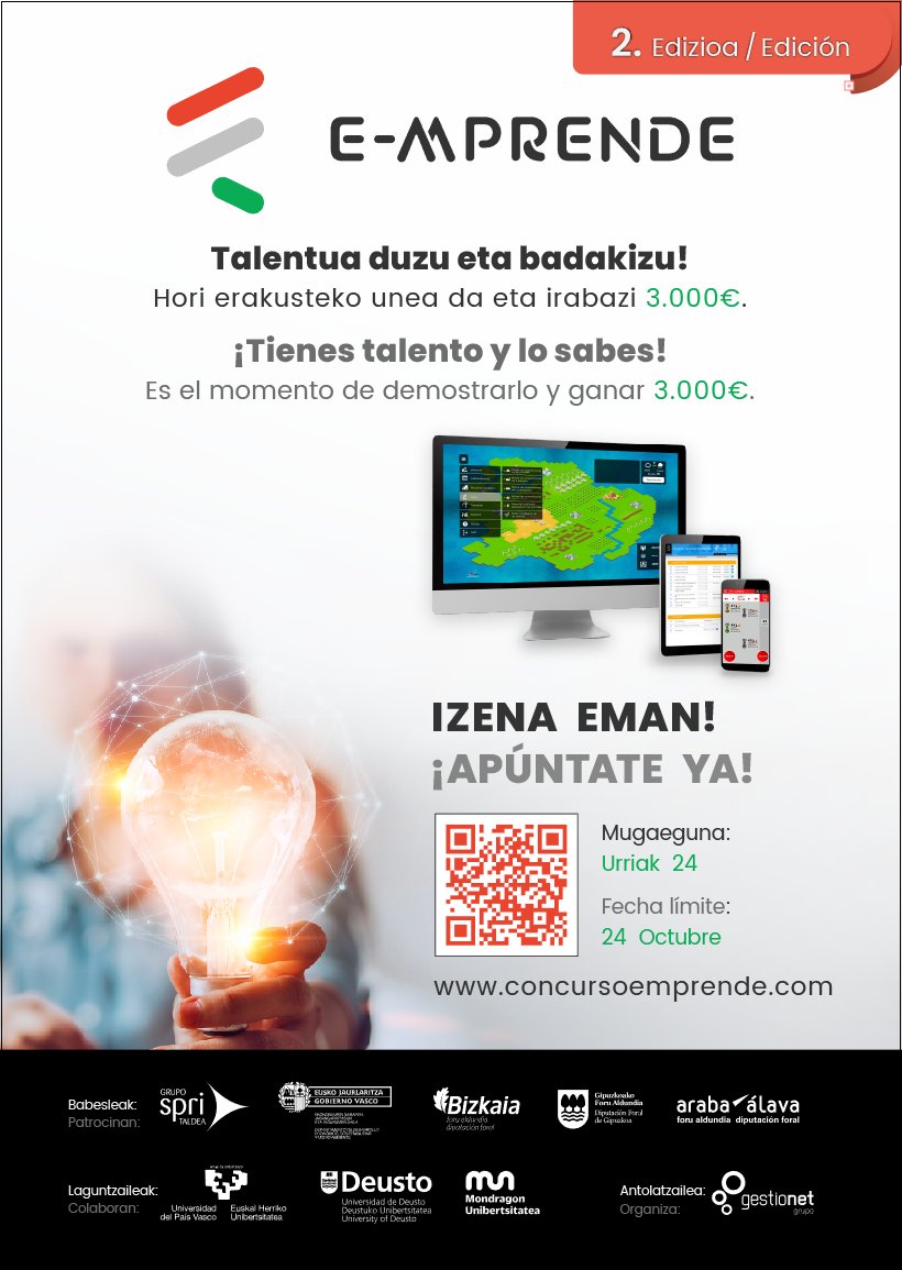 🚀 ¡Atención estudiante! Si tienes espíritu emprendedor, ¡este es tu momento! 🚀

🎉 Participa en la 2ª edición del Concurso E-mprende. Podrás ganar hasta 3.000 € 💶 ✅ Registro GRATIS y toda la info👉 concursoemprende.com/app/  🎮 Desarrolla habilidades y aprende jugando.