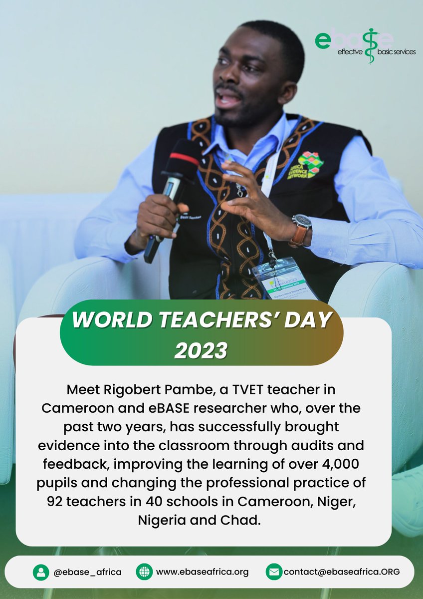ebase_africa's tweet photo. #TeachersDay2023 👨‍🏫
.@UNICEF .@BHPFoundation .@GPforEducation  .@palnetworkHQ  meet @rigobertpambe, a Cameroonian teacher working hard for the education we want in the #LakeChadBasin.
We applaud him &amp; all #teachers around the 🌍 for the incredible work they do.
@EducEndowFoundn https://t.co/9SQussPvtv