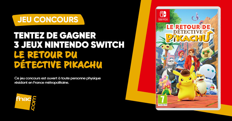 JEU CONCOURS 🎮| Prêts à interagir avec les Pokémon pour débloquer les enquêtes ? 😉 Tentez de gagner 3 exemplaires du jeu Le retour de Détective Pikachu™ sur Nintendo Switch. 👌 Pour participer : RT + Follow @Fnac Bonne chance à tous ! 🕵️🔎 ⏲️TAS le 13/10 ! 3 gagnants