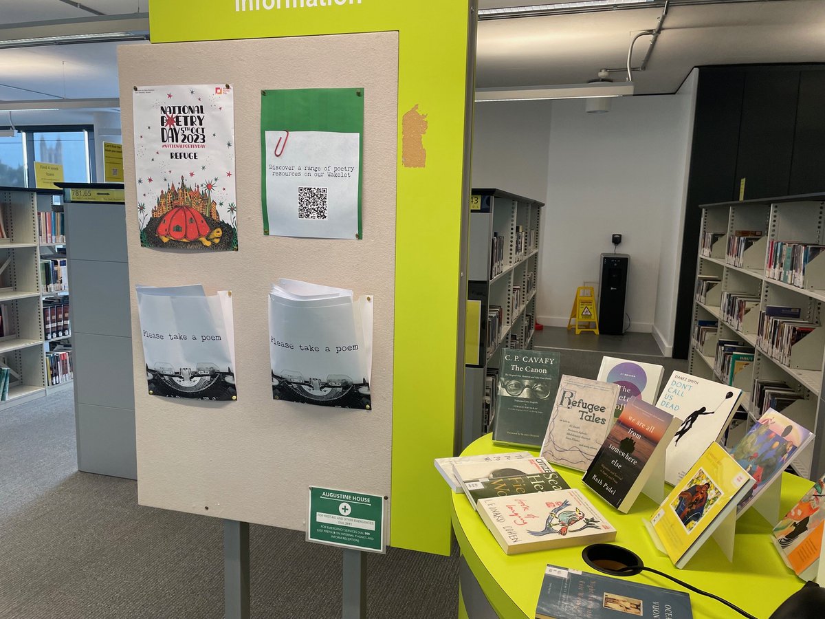 ccculibrary's tweet image. As part of our #NationalPoetryDay celebrations, we have a little pop-up display in the third-floor group-study zone. Borrow one of the books or help yourself to a poem! @CCCUStudents