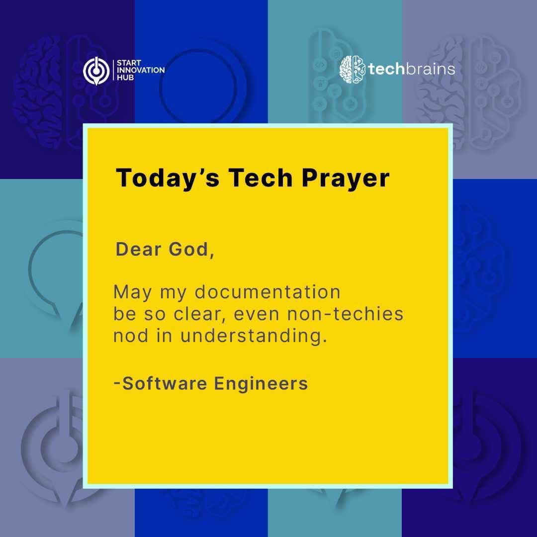 starthubtech's tweet photo. Hello, software engineers! We hope you're having a fantastic day. Here's a prayer to brighten your day.π
#softwareengineers #startinnovationhub #todaystechprayer #techprayer #starthubtech #techies #uyotechies https://t.co/QShHlBPNbm