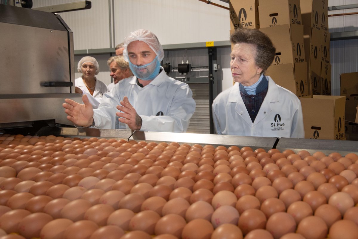 Yesterday, HRH The Princess Royal visited St. Ewe Free Range Eggs to open our new grading and packing centre. Greeted by local school children, she toured the packing centre and met our hard-working team.

#RoyalVisit #StEweEggs