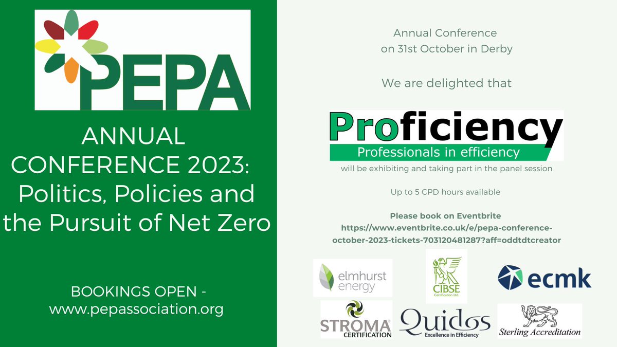 We are delighted to have @ProficiencyUK exhibiting @PEPA_LTD Conference on 31st October - book here pepassociation.org #energyassessor