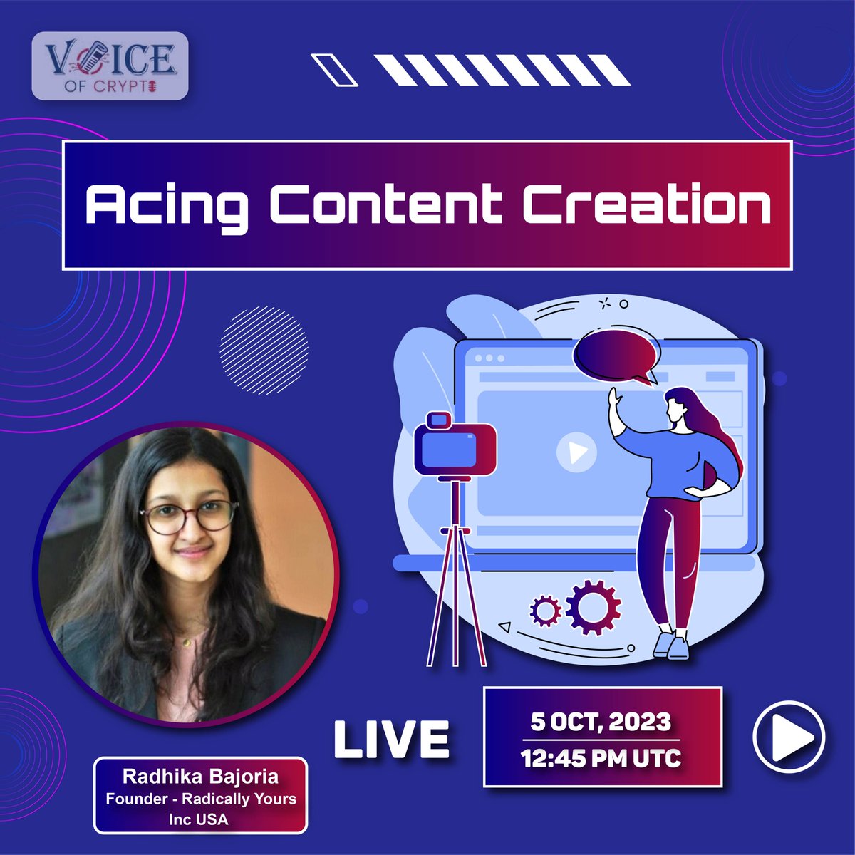 Curious about the art of consistently crafting captivating and worthwhile content that leaves your audience craving more? 🤩 Mark your calendar for today, October 5th, at 12:45 PM UTC (6.15 PM IST) to participate in a #LIVE event featuring <a href="/bajoria_radhika/">Radhika Bajoria</a>  and <a href="/varuni_trivedi/">Varuni Trivedi</a>,