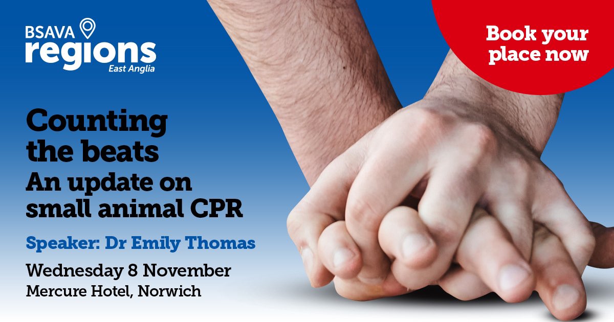 Join us in Norwich for food, a catch up and some *free* CPD for @thebsava members. Emily Thomas from @DWRVets will give us an update on small animal CPR to give you the skills to help your patients when they need it the most. More details and tickets at bsavaportal.bsava.com/s/community-ev…