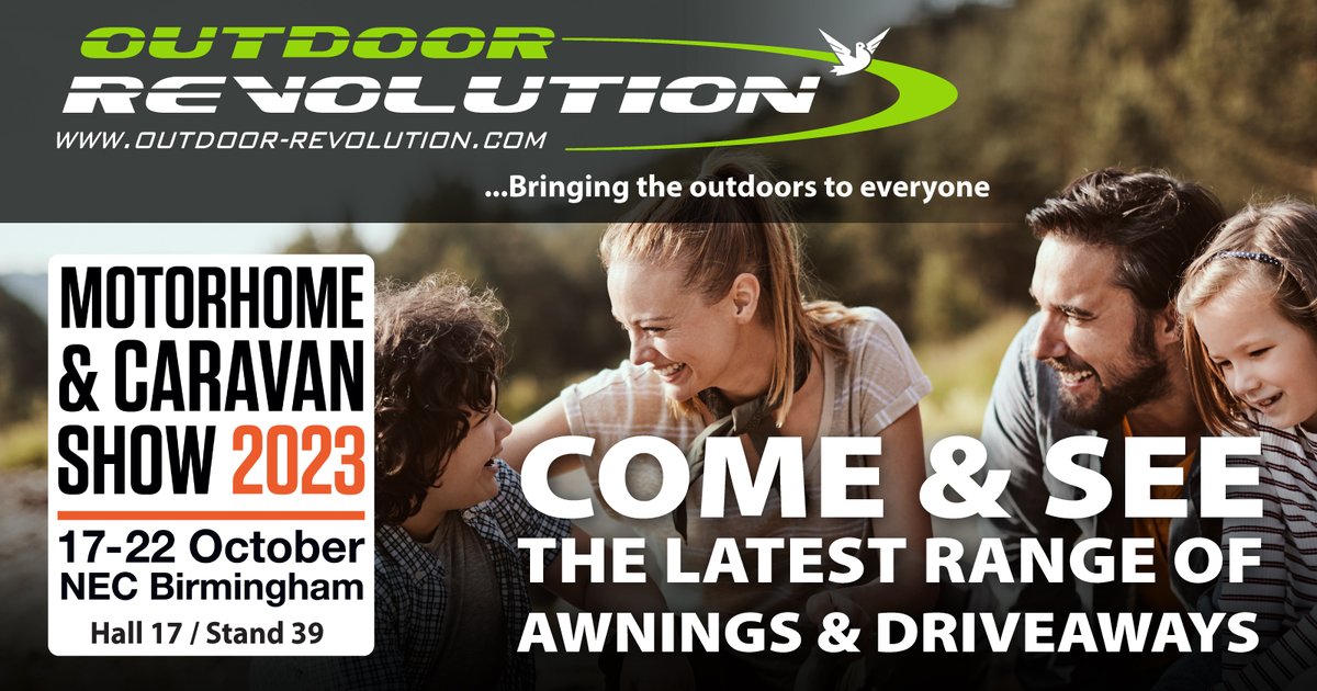 The countdown is now on!
Just over a week to go until we welcome you to the Motorhome &amp; Caravan Show 2023! 
Come and see us and our retail partners in Hall 17, Stand 39 as we showcase our fantastic range of Caravan &amp; Driveaway Awnings! 
#outdoorrevolution #JoinTheRevolution