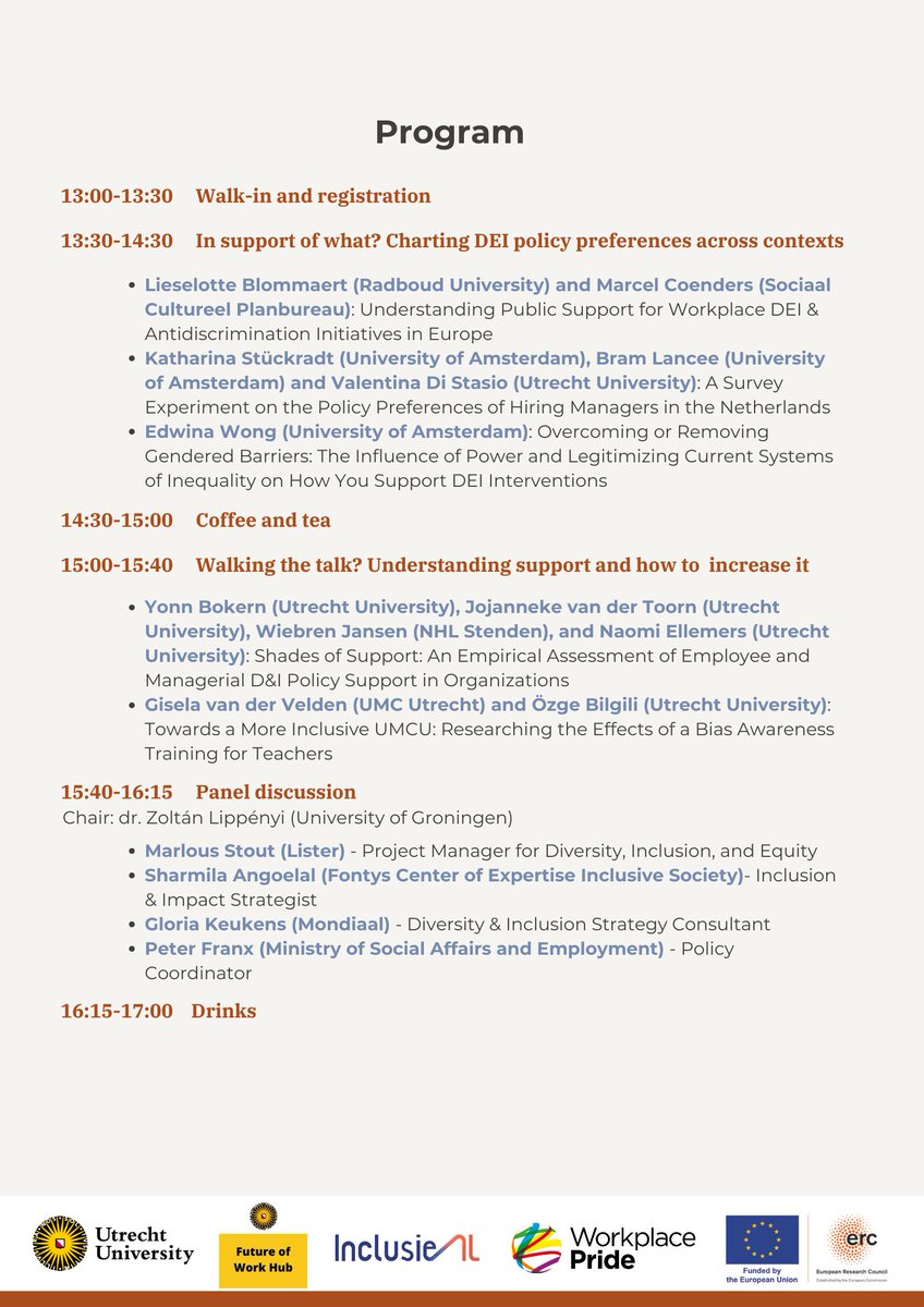 Very much looking forward to the stakeholder event of our interdisciplinary network on DEI, bringing together experts from Dutch universities, industry and policy. Our focus tomorrow is how to created support for DEI policy in organizations. @UniUtrecht @OpenSocietiesUU