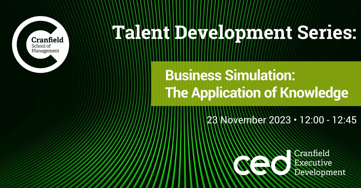 You’re invited to our webinar, where you’ll experience the business simulation component of our Talent Development Programme. 

For more info, and how to register, visit &gt;&gt; eventbrite.co.uk/e/talent-devel…

#Cranfield #ExecutiveDevelopment #Education #TalentDevelopment