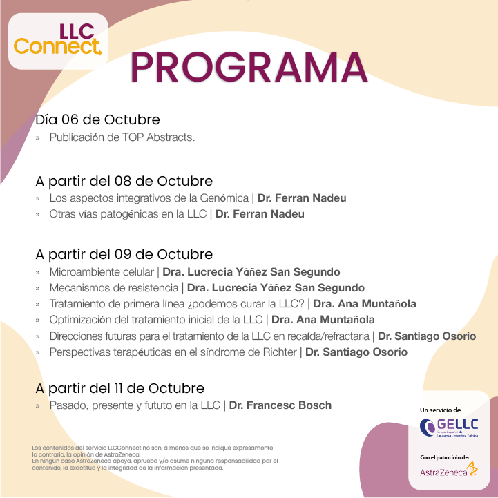 gellc's tweet image. Mañana empieza el #iwCLL2023 varios de nuestros médicos del @gellc implicados en el tratamiento de la #LLC, #CLL irán a Boston para enterarse de las nuevas estrategias y novedades en el tratamiento de esta enfermedad. 
Entra en gellc.es/llc-connect y también podrás enterarte.