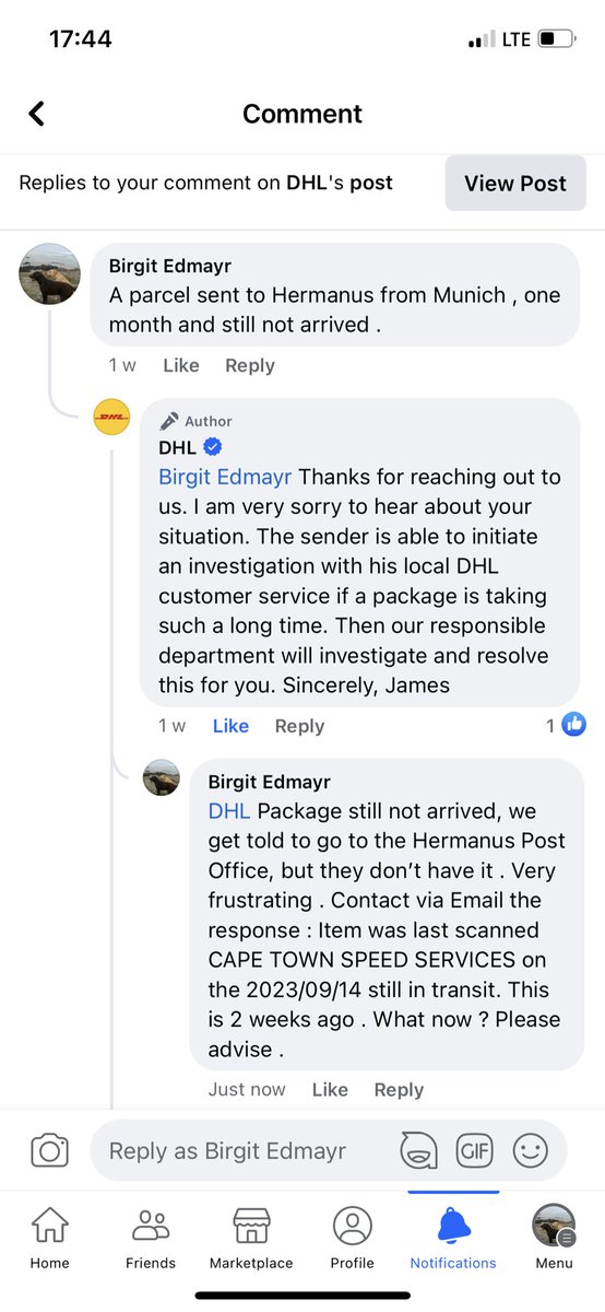 BirgitEd's tweet image. #DHL Help / Advice needed to track parcel , see attached info and tracking number. 
Why does DHL accept parcels in Germany and then pass them to the SA post office ? #lostparcel