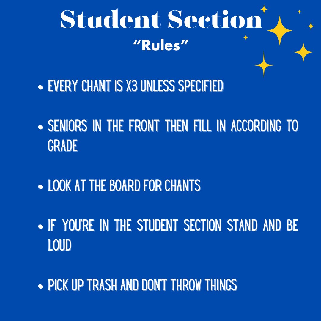 KearneyHigh's tweet photo. Here is a list of our student section chants and rules! Study up for the game tomorrow!🐾📣

#khs #bearcatpride #socialmediateam #studentsectionrules #studentsectionchants https://t.co/eOD6bsuT87
