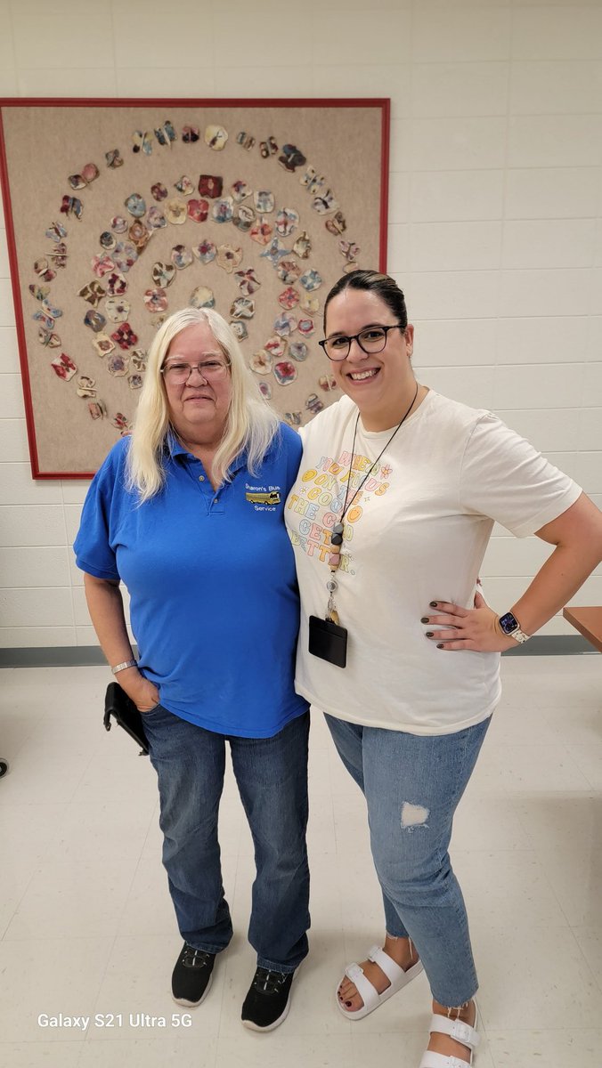 One of our amazing 5th grade teachers, Mrs. Bauer, had a chance to reconnect with her childhood bus driver this morning! #smallworld