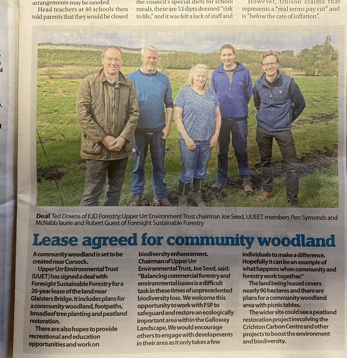 Upper Urr Environmental Trust (@upperurret) on Twitter photo Many thanks to the <a href="/GallowayNews/">Galloway News</a> for covering news of our lease to create a community woodland! A new benchmark for planting proposals in Galloway? <a href="/scotforestry/">Scottish Forestry</a> <a href="/scotgov/">Scottish Government</a> <a href="/ScotGovNetZero/">Net Zero Scotland</a> <a href="/comsdivforestry/">Communities For Diverse Forestry</a> Many thanks to the <a href="/GallowayNews/">Galloway News</a> for covering news of our lease to create a community woodland! A new benchmark for planting proposals in Galloway? <a href="/scotforestry/">Scottish Forestry</a> <a href="/scotgov/">Scottish Government</a> <a href="/ScotGovNetZero/">Net Zero Scotland</a> <a href="/comsdivforestry/">Communities For Diverse Forestry</a>