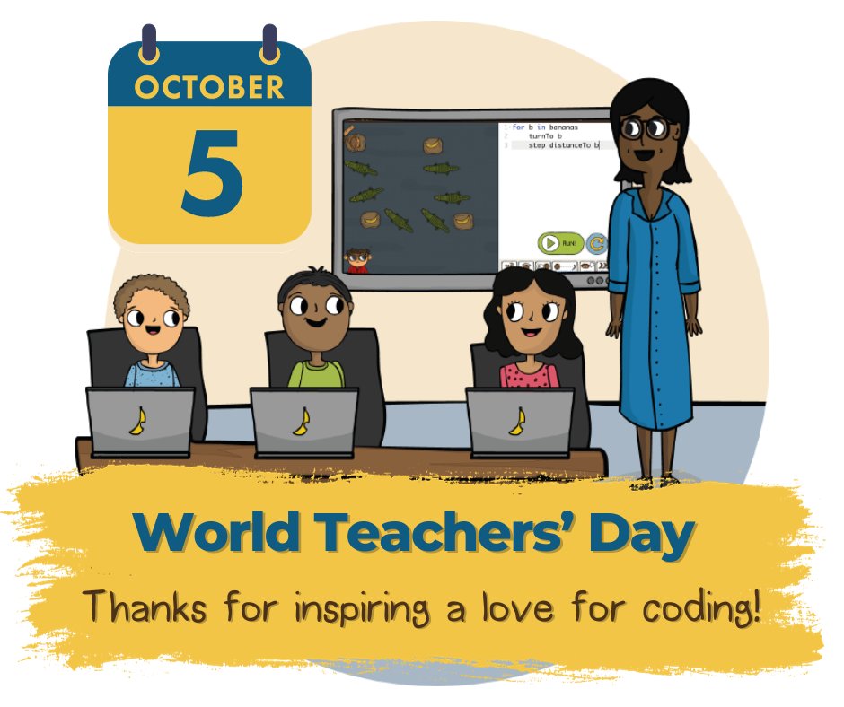 CodeMonkeySTU's tweet image. October 5th is #WorldTeachersDay 🌎👩‍🏫🌅

Teach kids to code with CodeMonkey &amp;gt;&amp;gt; loom.ly/9OuwrNY
_______
@UNESCO @csteachersorg @AFTunion @NSTA
#TeachCoding #CodingGames #LearnToCode #computerscience #CSTeachers #STEM #StemEducation