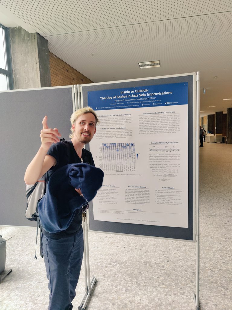 Fabian C. Moss (@fabianmoss) on Twitter photo Tim Eipert (<a href="/Uni_WUE/">Universität Würzburg #UniWürzburg</a>) presenting our poster with <a href="/donschroeder/">Klaus Frieler</a> on a computational analysis of the usage of scales in #jazz solos! #gfm2023 #musicscience #digitalhumanities Tim Eipert (<a href="/Uni_WUE/">Universität Würzburg #UniWürzburg</a>) presenting our poster with <a href="/donschroeder/">Klaus Frieler</a> on a computational analysis of the usage of scales in #jazz solos! #gfm2023 #musicscience #digitalhumanities