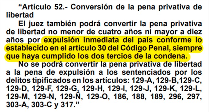 ¡Ya se promulgó en el diario El Peruano!
Publican decreto que facilita expulsión de extranjeros que comentan delitos en Perú, durante o después de cumplida la pena privativa de libertad o la concesión de un beneficio penitenciario, quedando prohibido su reingreso.