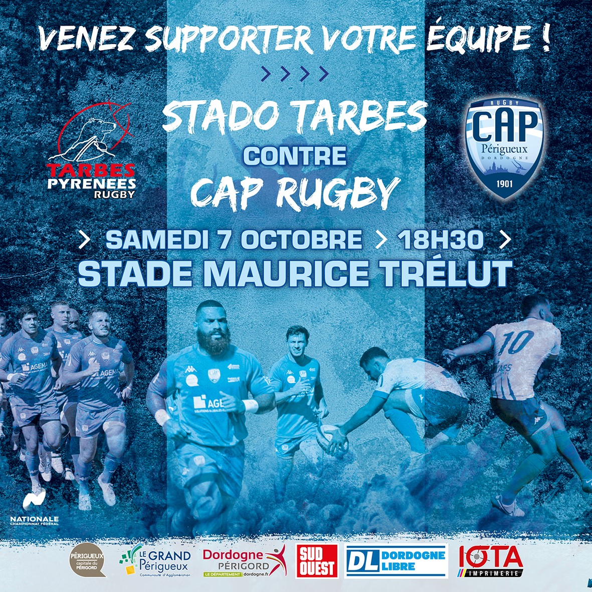 Deuxième match à l'extérieur ce samedi pour nos capistes

Le CAP se déplace à Tarbes pour cette nouvelle journée de championnat 

Tous derrière le CAP !

Samedi 07 octobre
Tarbes Rugby
Stadium Maurice Trélut
Coup d'envoi à 18h30

#perigueux #dordogne #Rugby #sport #tarbes