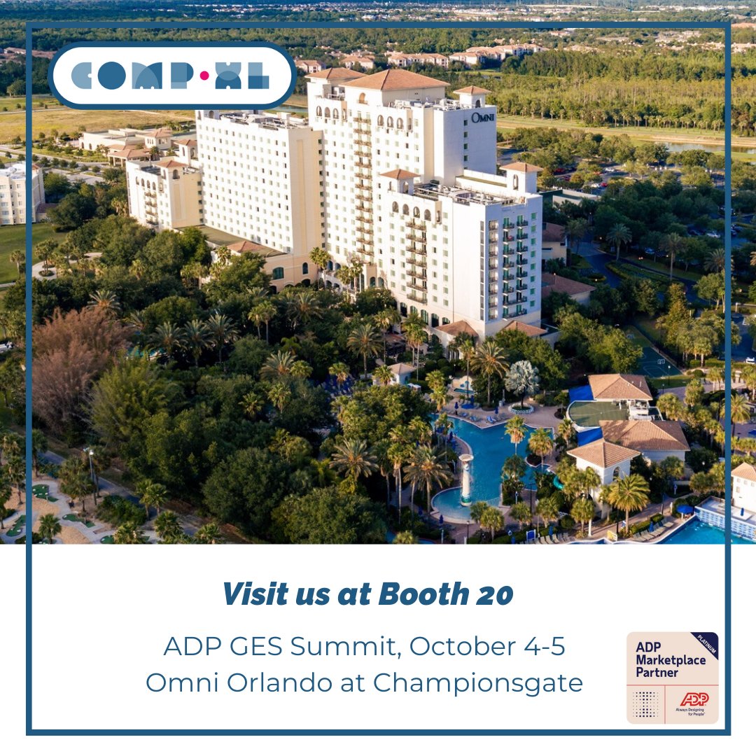 comp_xl's tweet image. Stop by and see us today at the ADP GES Summit at Omni Championsgate. We&apos;ll be at Booth #20 ready to discuss how we can help you achieve your business goals. #CompXL #ADPMarketplace #ADPPartner