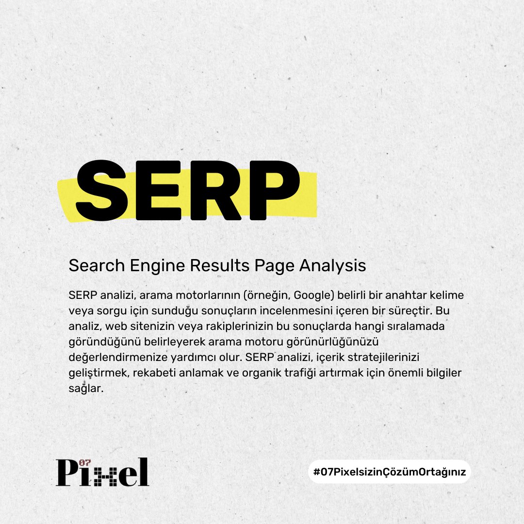 07pixelcom's tweet image. SERP analizi, web sitenizin belirli anahtar kelimelerdeki sıralamalarını ve rakip performansını anlayarak, daha iyi SEO stratejileri oluşturmanıza ve organik web trafiğini artırmanıza yardımcı olur.
💻07pixel.com
📞+90 544 558 44 87
📞+90 538 877 73 11

#serpanalysis