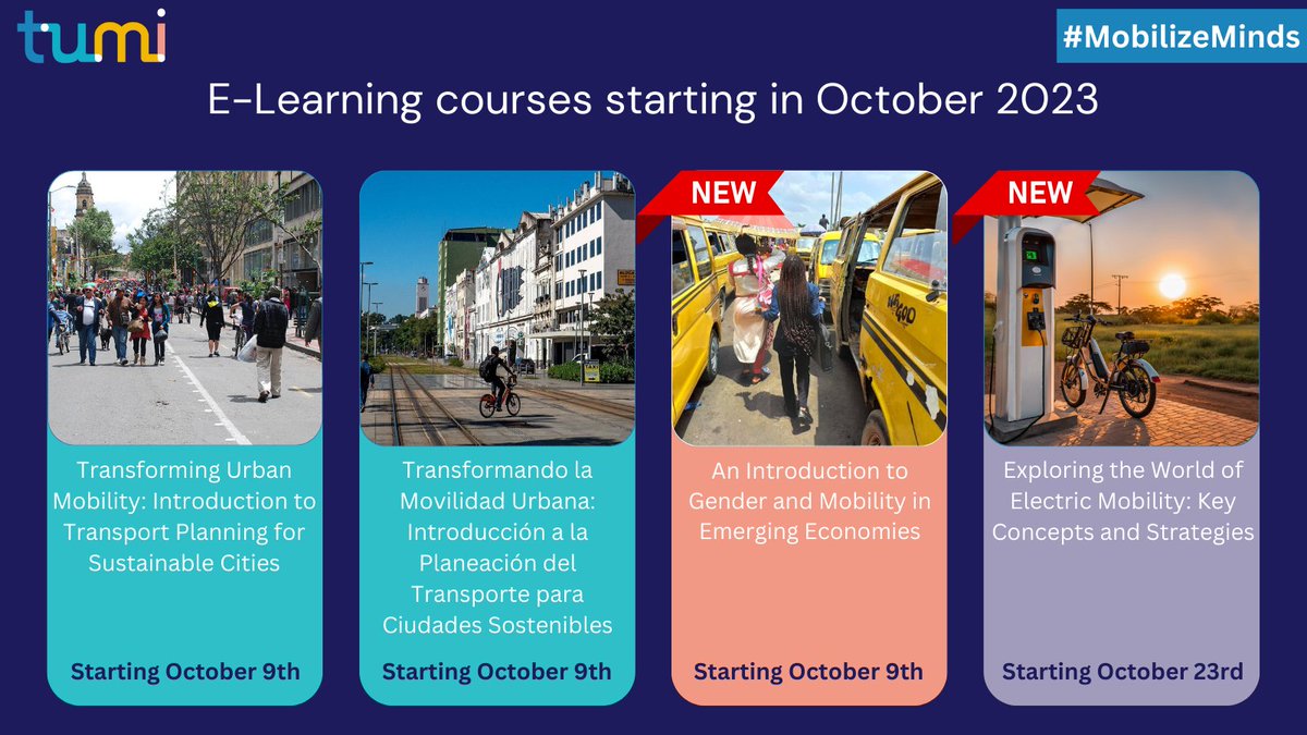 💡Three of our e-learning courses start on Monday! If you haven’t registered yet, do it now! They are free, self-paced and offer interesting perspectives on different aspects of sustainable mobility. Check it out👇 futurelearn.com/partners/trans… #MobilizeMinds