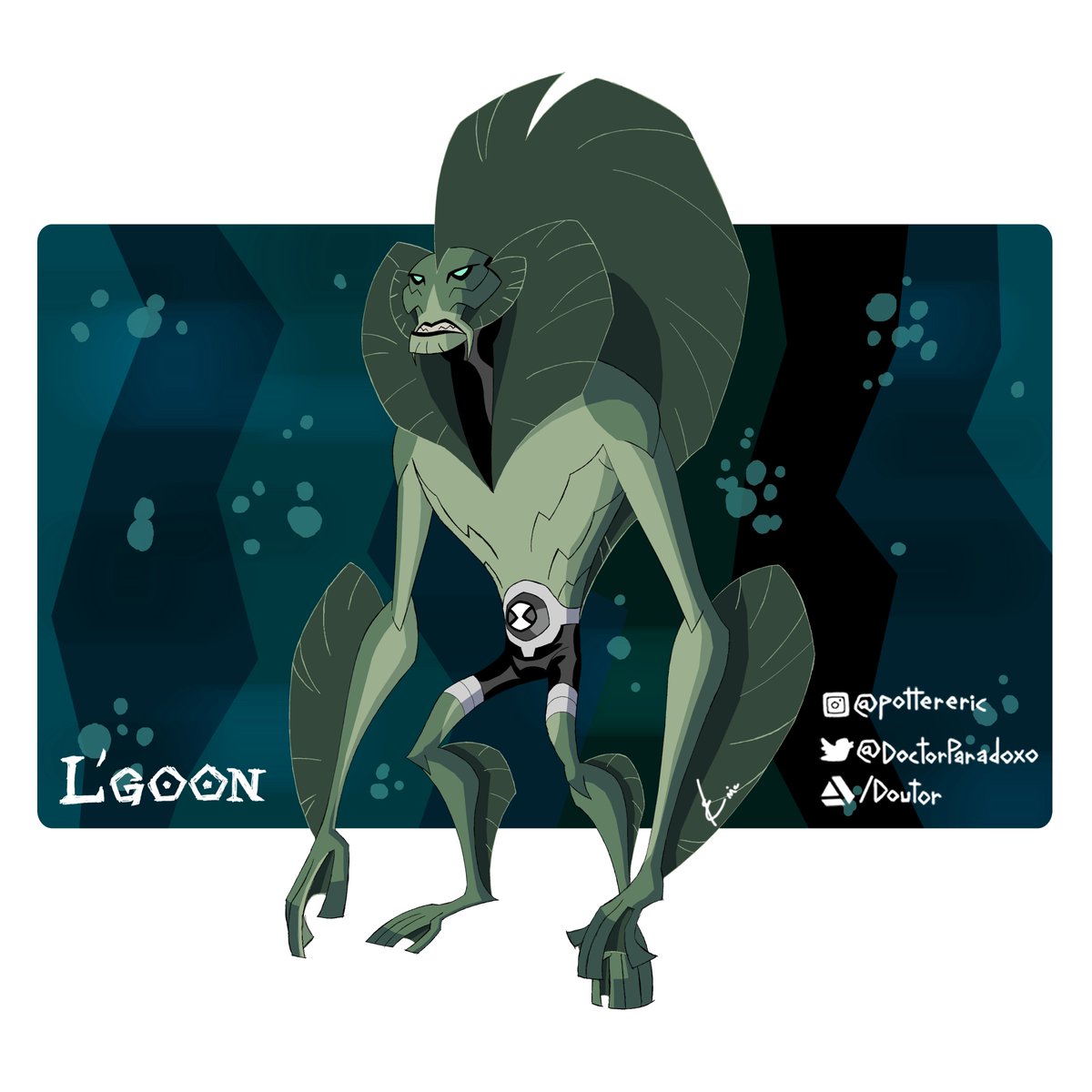 DoctorParadoxo's tweet photo. It's the spooky month so here is my version of L'goon from the Anur Milligan planet, based on the design made by the genius Thomas Perkins.
#lgoon #anur #anurmilligan #ben10 #fanart #cartoon #characterdesign #alien #conceptart https://t.co/m3HuSs0WUD