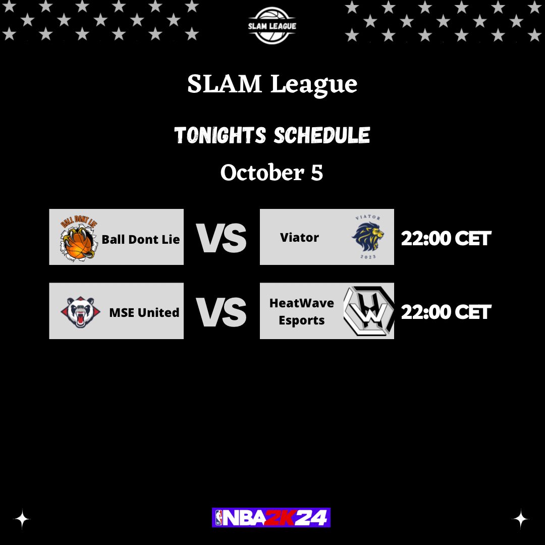 Tonights Games
<a href="/BDLgame/">BALL DON’T LIE</a> vs <a href="/IIvoViatorII/">Viator</a> 
@MSEUnited vs <a href="/heatwave_e/">HeatWave Esports</a>
