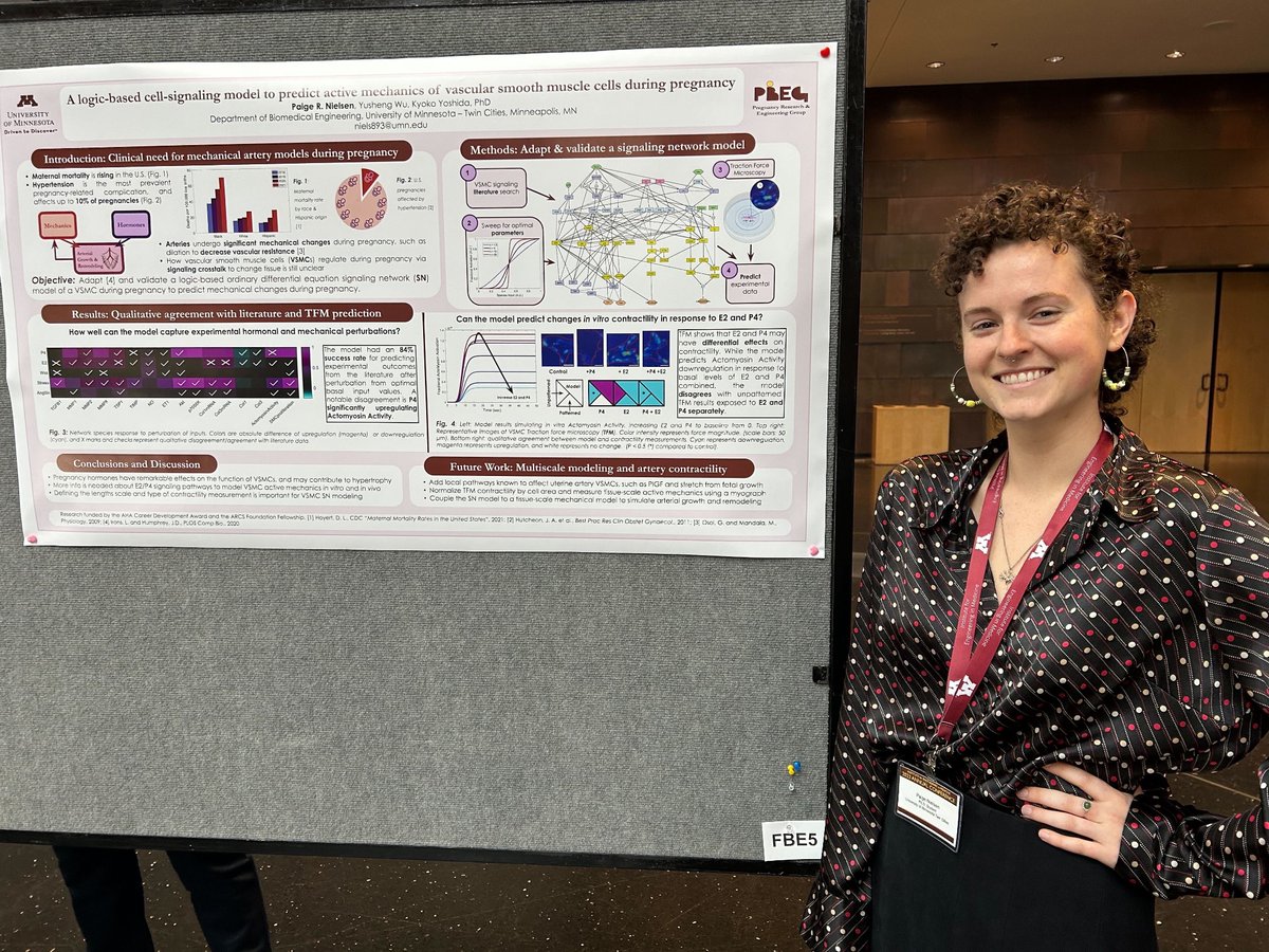 Congrats to our Ph.D. Student, Paige who won 🥉 place at the <a href="/UMNIEM/">UMN Institute for Engineering in Medicine</a> annual meeting poster competition! She is incorporating pregnancy hormones into a vascular smooth muscle cell signaling model.