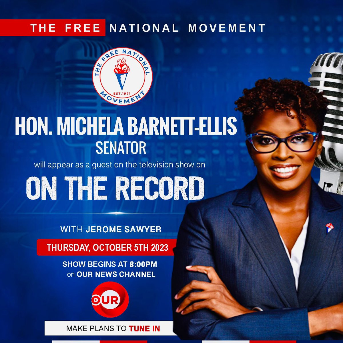fnmbahamas's tweet photo. DON’T MISS IT! Senator Hon. Michela Barnett-Ellis will be making a special appearance on “On The Record” with host Jerome Swayer tonight at 8:00pm. Tune in for an engaging discussion you won't want to miss.
#FNM #TuneIn #EngagingConversation #OurNews https://t.co/ZvbGISQW7r