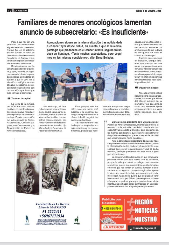 No es suficiente, nuestros pequeños oncológicos de la región de Coquimbo seguirán viajando a Santiago. <a href="/matiaswalkerp/">Matías Walker Prieto</a> <a href="/carolinagoic/">carolinagoic</a>