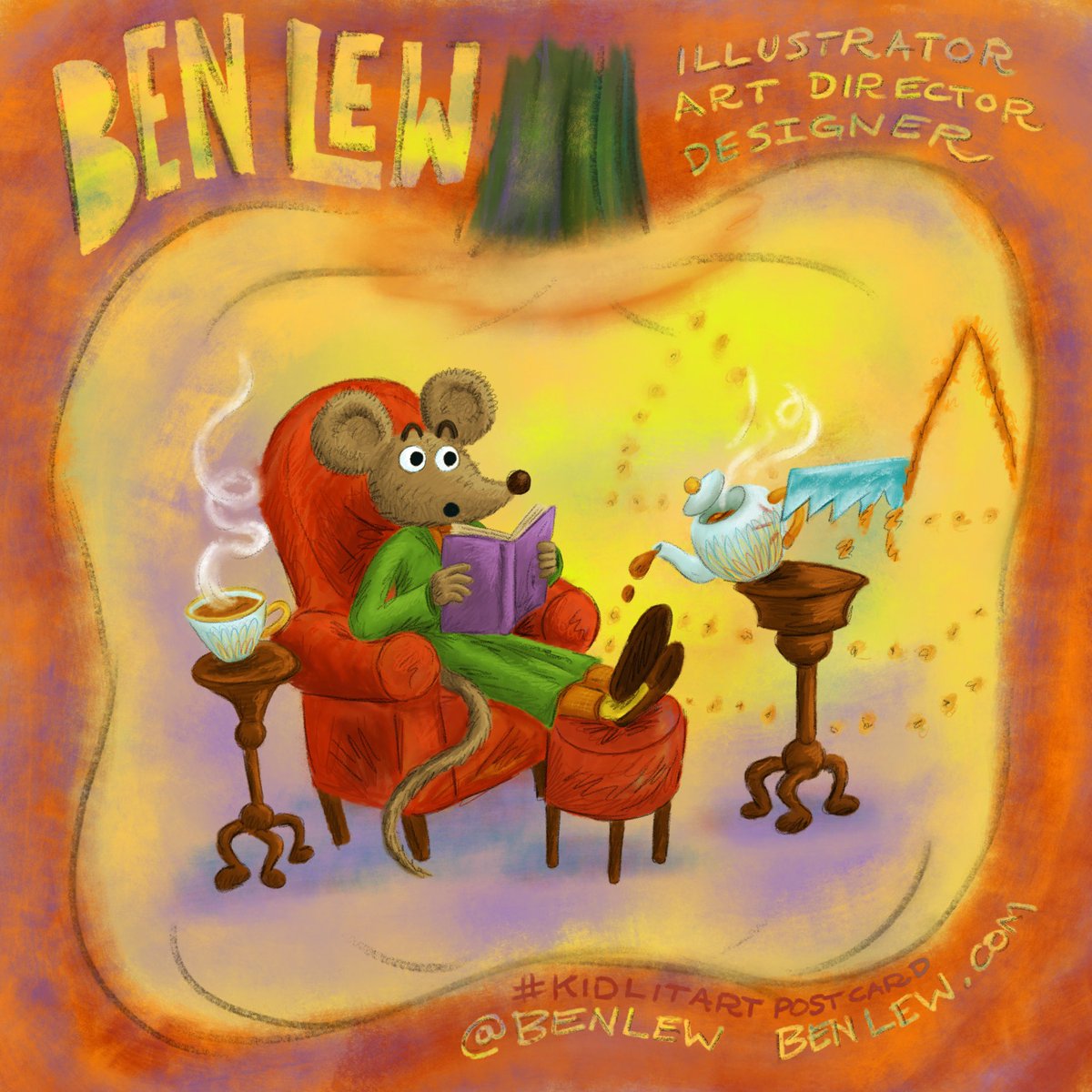 benlew's tweet photo. Happy October #KidLitArtPostcard! Make sure to check for inhabitants before carving those pumpkins! 🎃 Hi, I’m Ben, an illustrator, designer, and art director and I’m looking for picture books to work on. #kidlitart #jackolantern #pumpkin #halloween https://t.co/kKRCkacTvP