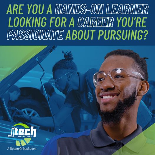 Are you a hands-on learner looking for a career you're passionate about? ⚙️🔧 If this sounds like you, J-Tech could be the place for you. 
Click the link to request information to get in touch with an Admissions Representative. bit.ly/2STpqlZ. #JTech #ApplyNow #Education