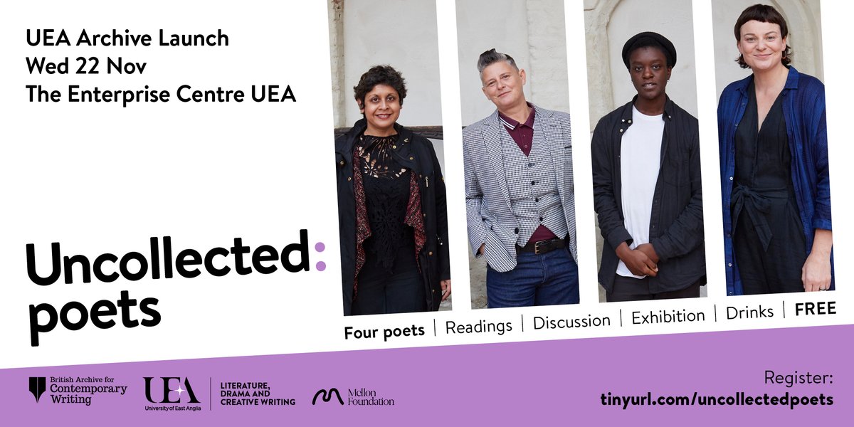 Join us on 22/11 to celebrate the launch of archives from four dazzling voices in contemporary poetry: Jay Bernard, Anthony Vahni Capildeo, Gail McConnell & Joelle Taylor. All will read & be in conversation with Will Harris. Register tinyurl.com/uncollectedpoe…… #NationalPoetryDay